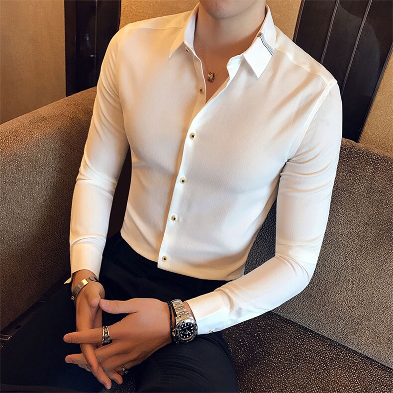 2021秋冬新款英伦风纯色男士修身长袖衬衫男士衬衣A313/C51/P55,男装衬衫,电商A313