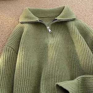 半拉链毛衣男士韩版宽松翻领简约针织衫ins高级纯色套头上衣