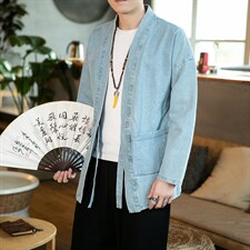 20秋冬大码汉服开衫道袍外套风日系和风男女情侣牛仔F16/P75,男装夹克,钱塘713