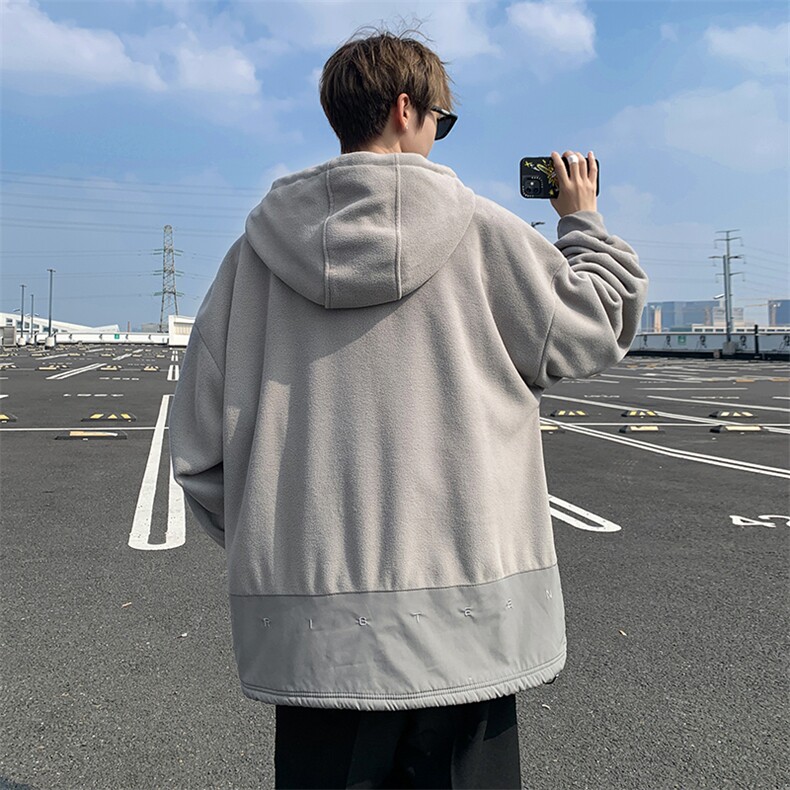 8XL-M大码摇粒绒卫衣套头连帽半拉链宽松美式复古外套WY9103/P68,女装短外套,电商B238