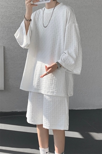 8XL-M 高级感纹理短袖套装男夏季慵懒风T恤短裤两件套TZ108P78图片