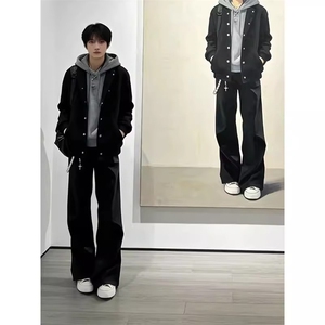 褶皱微喇裤子男春季高级感宽松西裤cleanfit垂感直筒裤LZ2288-p45图片