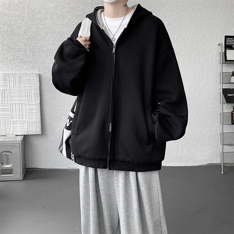 8XL-M重磅潮牌百搭卫衣男美式情侣连帽撞色休闲廓形外套WY33P68,女装短外套,电商D206-1