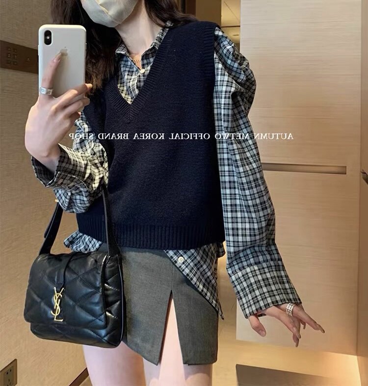 马甲女款2024新款春秋V领宽松坎肩灰色外穿针织背心外搭无袖上衣,女装马甲,嘉日羊绒
