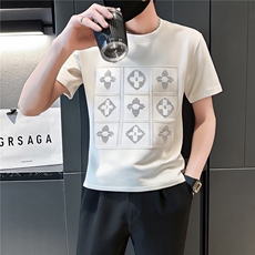 夏季新男士上衣休闲百搭时尚钢印短袖T恤棉半袖简约衣服透气白色，男装T恤，星座506A