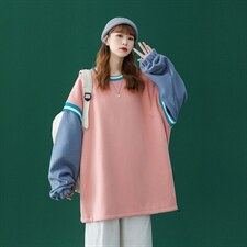 中性秋季潮流圆领撞色拼接宽松卫衣B125P55控78加绒P65，男装卫衣，A247A