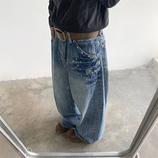 美式高街弯刀牛仔裤男潮牌个性宽松休闲裤N1142-P55，男装牛仔裤，电商D202-1