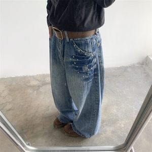 美式高街弯刀牛仔裤男 潮牌个性宽松休闲裤N1142-P55图片