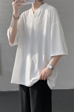 8XL-M短袖t恤男款夏季薄款垂感小V领七分袖加肥加大码DT005特P20，男装T恤，电商B312
