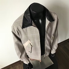 2026春秋复古千鸟格拼接设计感外套皮领廓形老钱风休闲男女夹克，男装夹克，星座410-6（原星座1304-1）