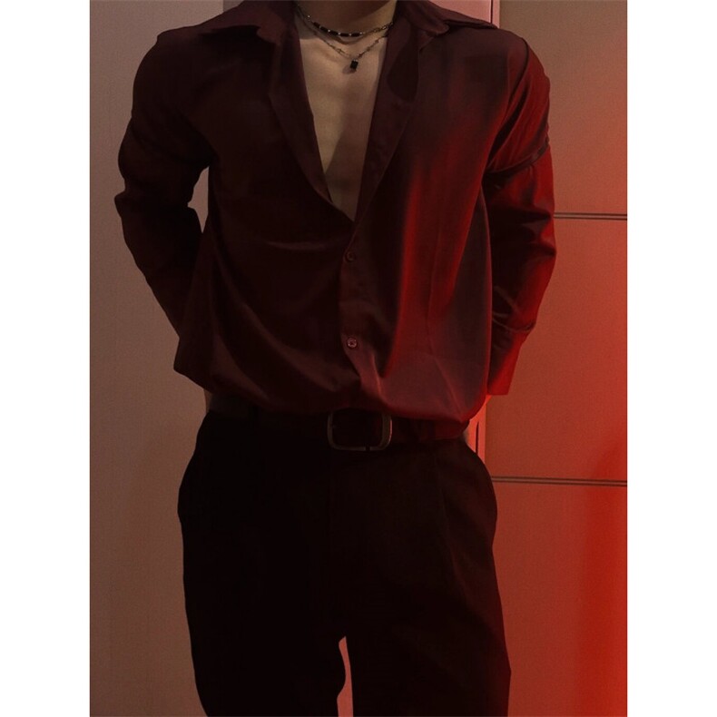 枫叶红cos服韩系穿搭衬衣男生禁欲系衣服西装内搭酒红色衬衫男,男装衬衫,星座1007（原301D）