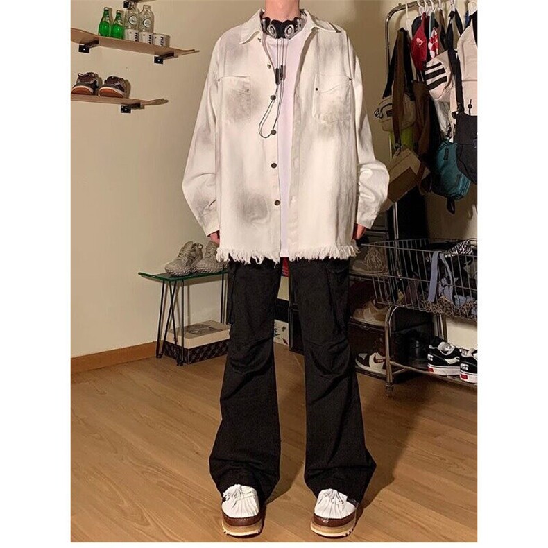 美式高街脏脏印花毛边牛仔夹克男,男装夹克,星座506A
