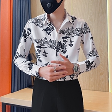 301A-1/H513/P58秋季新款男士长袖印花衬衫男痞帅修身花衬衣，男装衬衫，星座301A-1
