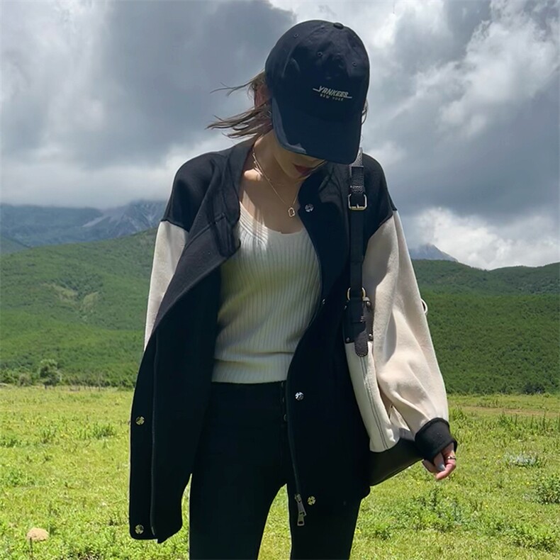 2025年夏季长袖修身型不连帽棒球服时尚百搭简约大方,女装棉衣/棉服,蒙绒特