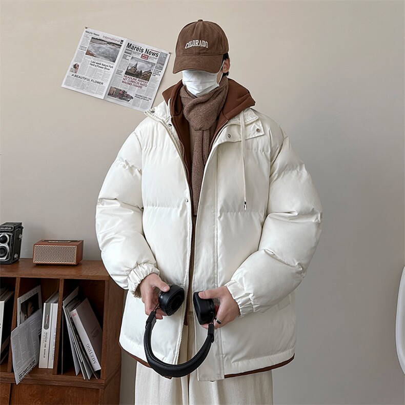 冬季假两件棉服D4134-TP75不多色可选！连帽保暖撞色面包服,男装棉衣,电商A102