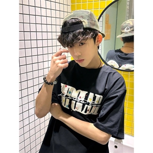 万针全刺绣工艺抖音得物高品质260克重磅纯棉双纱美式高街短袖T恤图片