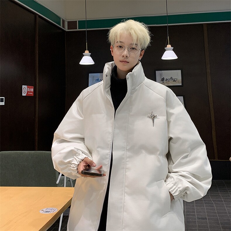 冬季PU皮鳄鱼纹羽绒棉衣立领皮服男外套 M1602 P100 直播图片