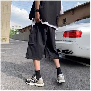 夏季七分裤男休闲潮宽松嘻哈7分短裤ins潮牌港风百搭运动bf工装裤图片