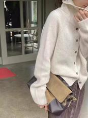 纯色长袖2024年秋季立领通勤时尚针织衫，女装羊毛衫，德聚羊绒