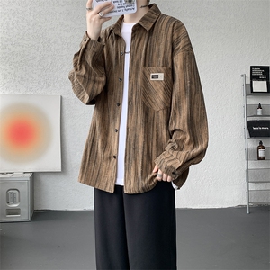 衬衫男春季新款港风宽松灯芯绒扎染长袖衬衣CS3097-P42图片