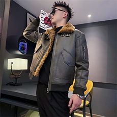 AY119/P158控208冬季社会小伙保暖加绒重磅工装皮毛一体男黑首，男装棉衣，星座305B-1