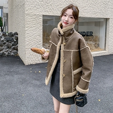 2C085-Q032P195新款皮毛一体羊羔毛外套控278，女装短外套，2C085