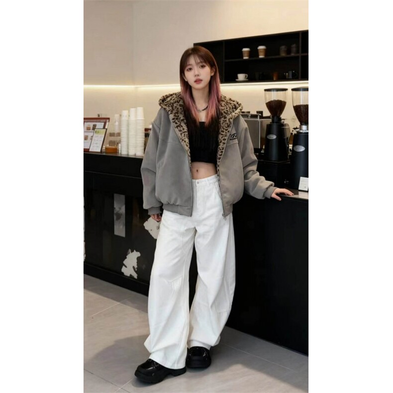 1506-1/MA2751/P88豹纹双面穿棉服连帽设计感美式麂皮绒短款男女,男装棉衣,星座1506-1