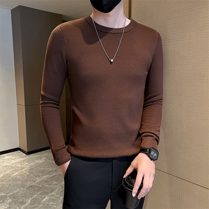 店主风小伙秋冬男纯色圆领套头针织长袖毛衣男士301A-1/M63/P38图片