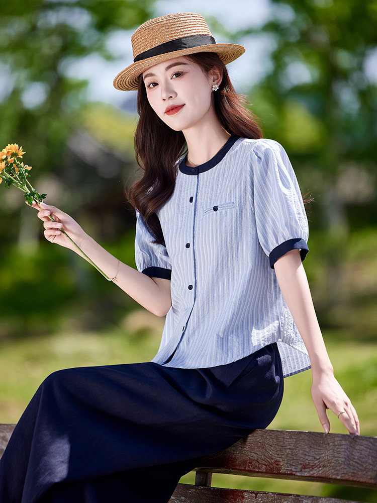 巨好看通勤气质套装女2025夏季新款时尚减龄短袖衬衫裤腿裤两件套,女装套装/套裙,靓衣阁