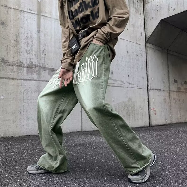 复古棕色牛仔裤男美式hiphop高街ins潮牌宽松N0503-P48,男装牛仔裤,星座308B-2