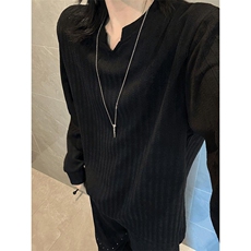 美式高街千鸟格子长袖T恤男女亨利V领英伦雅痞休闲宽松长袖打底衫，男装T恤，电商A486