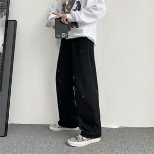 漆点星星刺绣牛仔裤男宽松直筒夏季薄款潮百搭黑色阔腿 K1351-P40图片