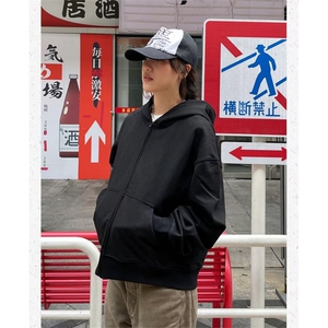 日系时尚原宿纯色灰色连帽卫衣280克外套新款慵懒潮流WYX69图片