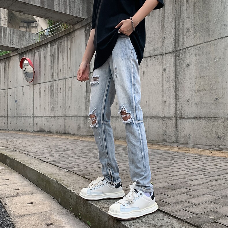 牛仔裤男夏季潮大码休闲裤子高街设计感裤子N745P46,男装牛仔裤,星座1116-2