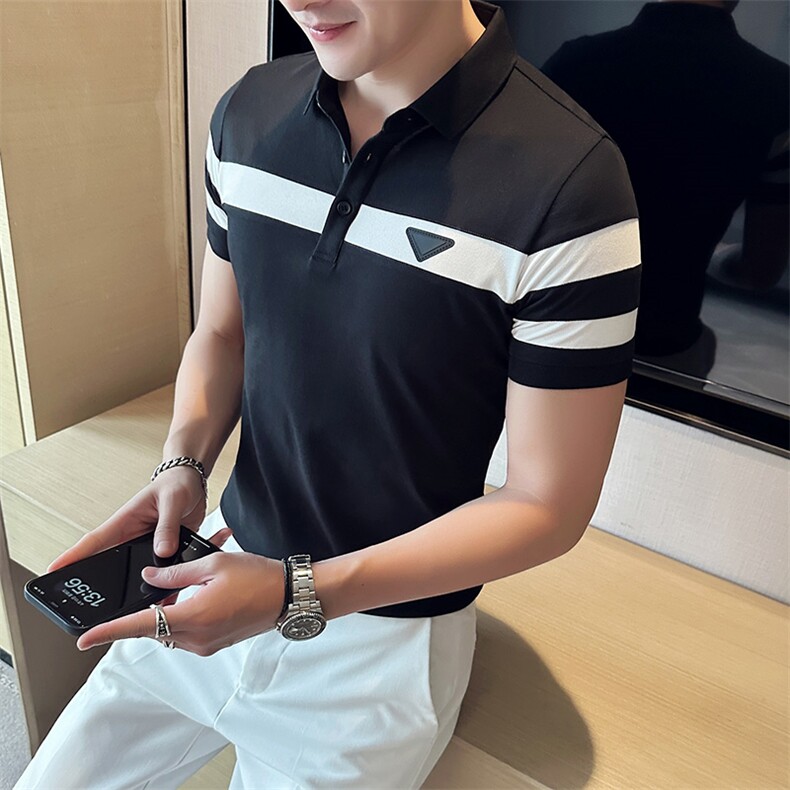 2026夏季经典款拼接轻奢高品质短袖T恤翻领Polo衫T0231-P55，男装T恤，电商D342