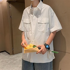 工装短袖衬衫男夏季2023新款美式潮牌白色衬衣宽松外套CY446-P33，男装衬衫，星座412-3