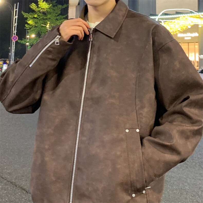 美式复古翻领皮衣外套男美拉德高级感麂皮绒情侣夹克A02518-P85,男装夹克,星座308B-2