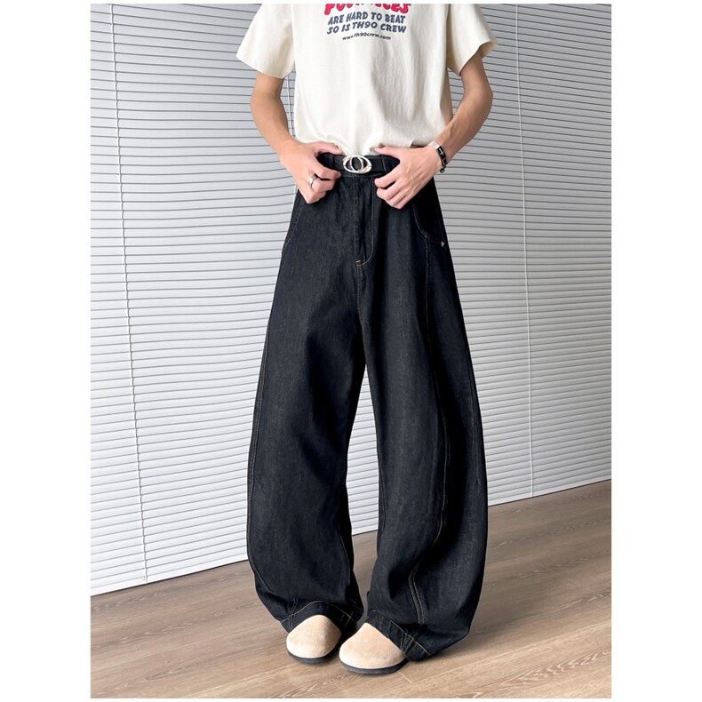 美式复古阔腿弯刀牛仔裤男女款百搭春夏直筒宽松拖地裤N0655-P45，男装牛仔裤，星座308B-2