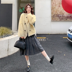 小鸡黄蝴蝶结环保皮草皮毛一体外套2B72-8613-P175-K258，女装皮草，吉娜