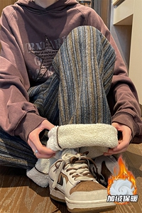 8XL-M特大码呢料加绒裤男新年裤条纹卫裤休闲基础款K948P60加绒70图片