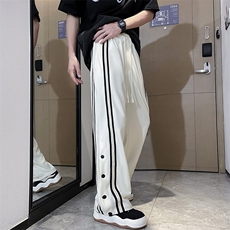 排扣裤子男夏季美式高街条纹篮球运动裤宽松直筒工装裤D2400-p38，男装工装外套，星座1008