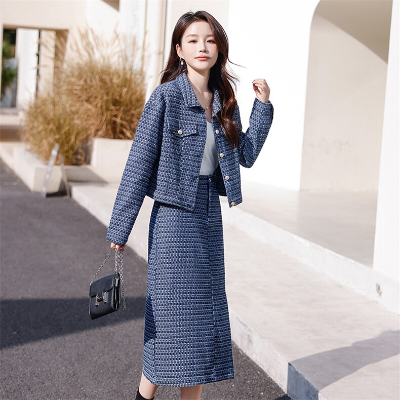 2023春装新品格子牛仔两件套韩版气质,女装套装/套裙,钱塘布衣