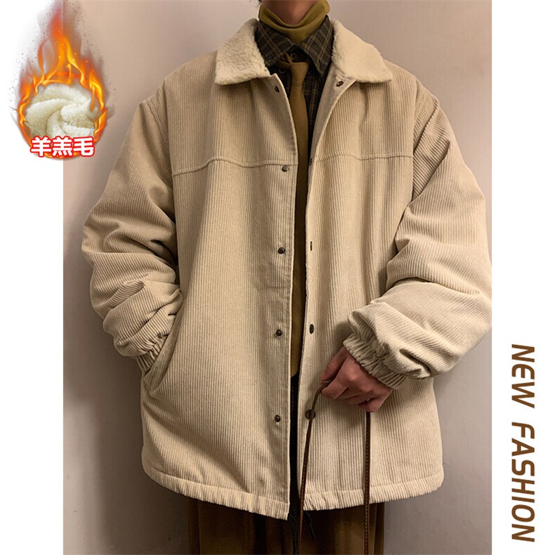 特批P78无差价冬季oversize灯芯绒翻领夹克男潮羊羔毛棉衣棉服M82,男装棉衣,电商A001