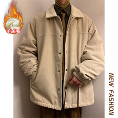 特批P78无差价冬季oversize灯芯绒翻领夹克男潮羊羔毛棉衣棉服M82，男装棉衣，电商A001