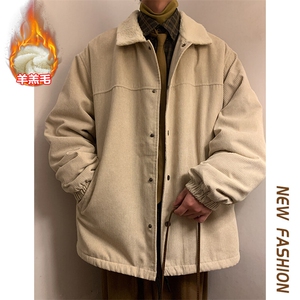 特批P78无差价冬季oversize灯芯绒翻领夹克男潮羊羔毛棉衣棉服M82图片