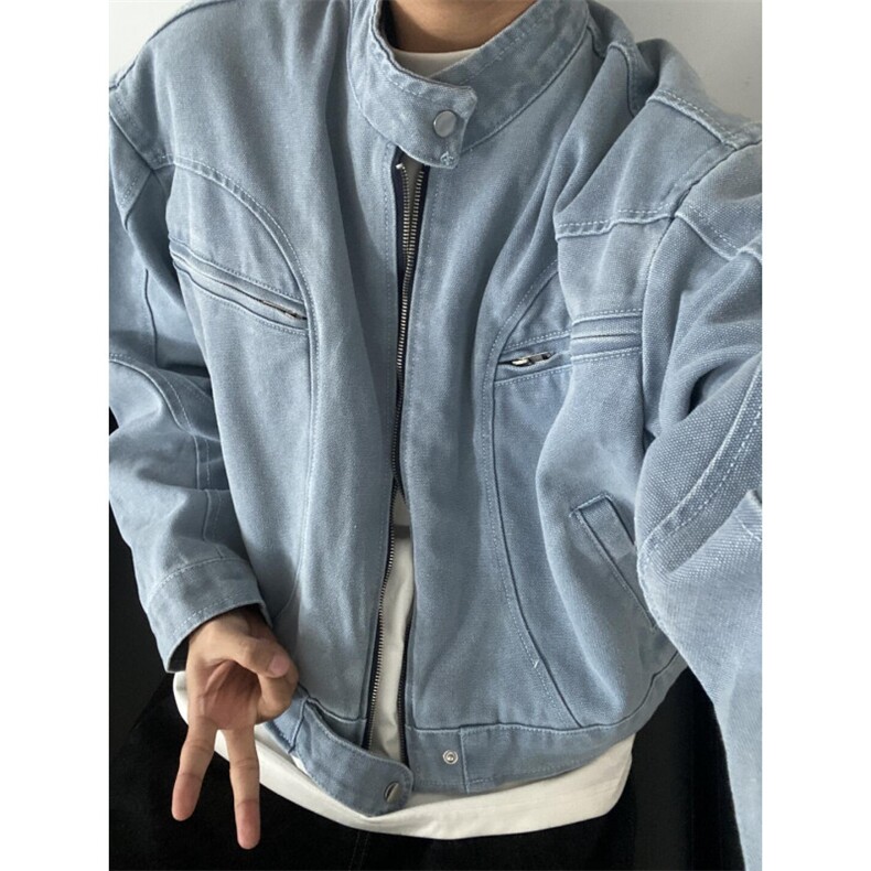 【有货】冰川蓝立领外套男高级感痞帅春秋工装夹克JK7703LL-特P65图片