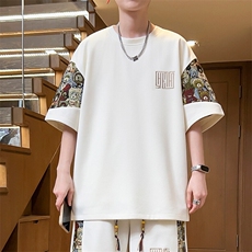 男士刺绣圆领T恤夏季短袖拼接上衣小熊体恤汗衫潮A266-T188-P22，男装T恤，电商A266