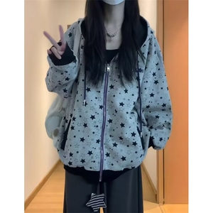 秋冬潮牌复古满印星星拉链卫衣宽松开衫外套男女情侣 WV3032图片