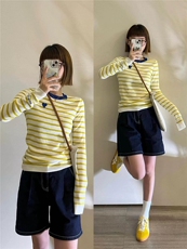 女士新款爱心刺绣条纹撞色针织衫长袖，女装针织衫/毛衣，沐策羊绒