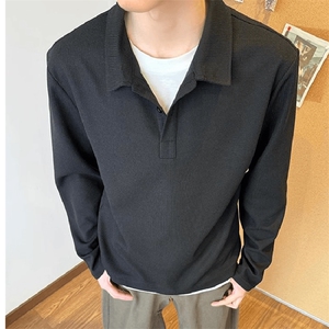 抖音得物高品质二开230克精梳珠地光版纯色宽松长袖T恤翻领POLO衫图片